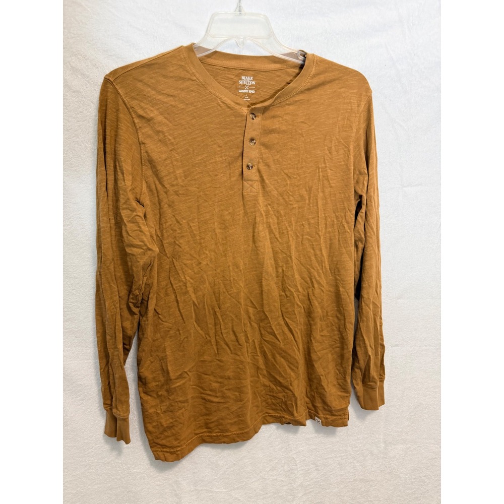 Blake Shelton x Lands End Mens Brown Cotton Slub Long Sleeve Henley Shirt L